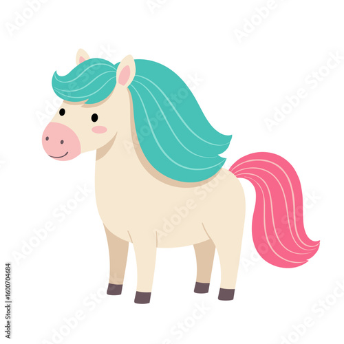Adorable Cartoon Pony with Teal Mane and Pink Tail