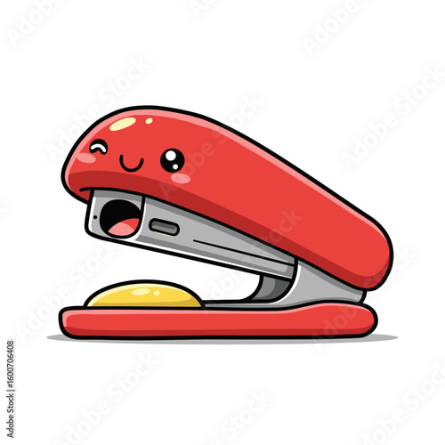 Cheerful Red Stapler Cartoon Character with Happy Expression
