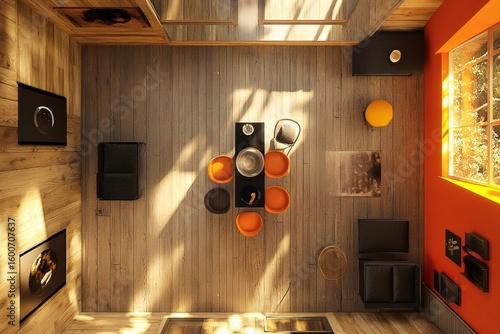 Top view of Interior modern design room l 3D rendering