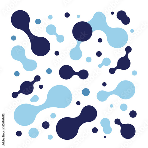 Abstract blue blobs and dots create a modern pattern on white background