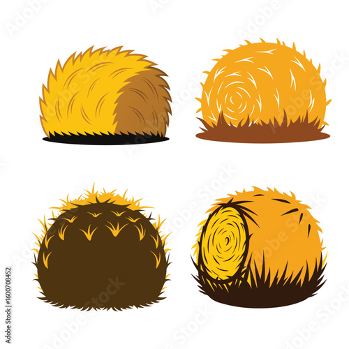 Farm Hay Bale Illustration Set