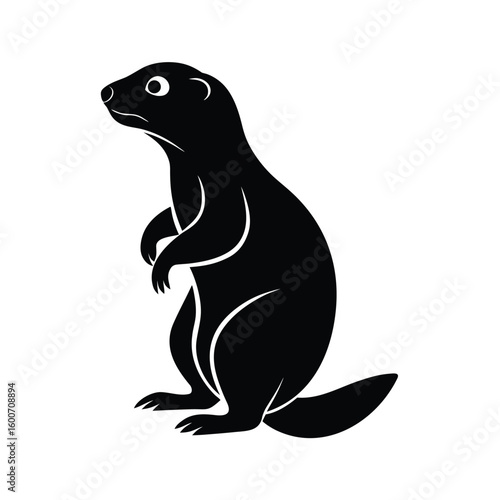 Silhouette of silhouette of a prairie dog standing upright, with stout body