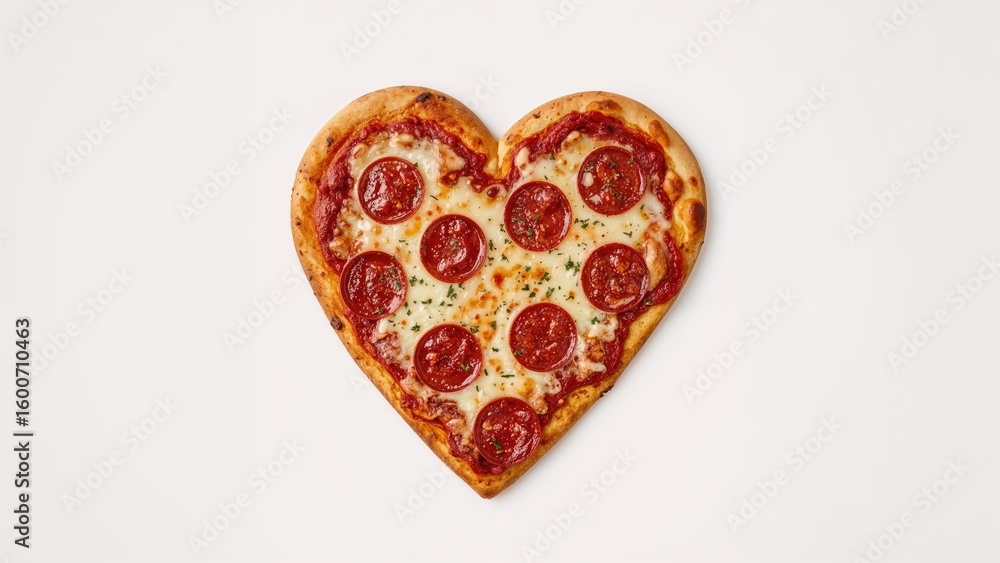 Fototapeta premium Takeout or dinner idea: heart-shaped pepperoni pizza for Valentine's celebration