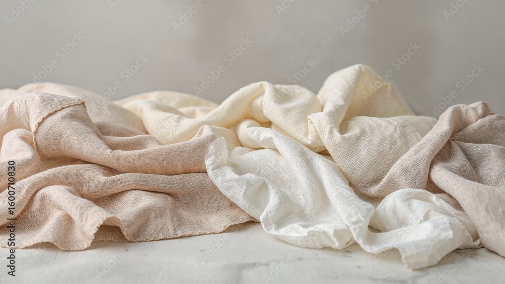 Obraz premium Close-up of soft pastel linen fabric swatches