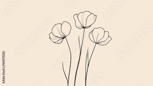 Elegant Minimalist Floral Line Art Simple Flat Vector Illustration