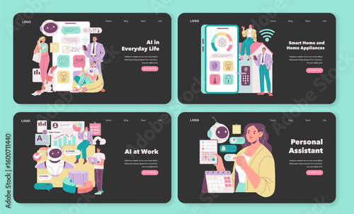 AI Integration in Everyday Life and Work Vector Set
