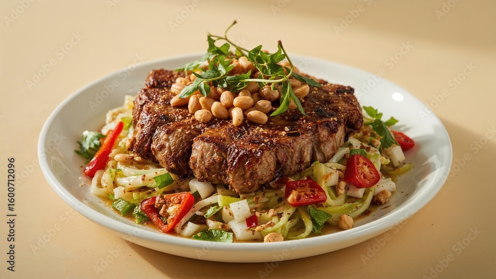 Grilled Pork Neck Served with Spicy Papaya Salad Grilled Pork Neck Served with Spicy Papaya Salad