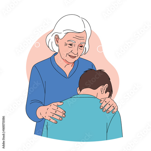Caring grandmother comforts her sad grandson offering emotional support and empathy