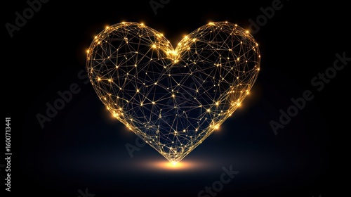 Golden abstract heart network digital illustration