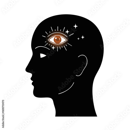 Head Silhouette in Profile with Third Eye and Sparkles Icon