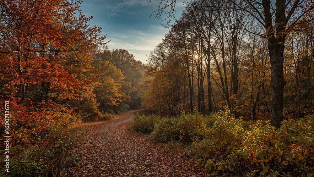 Obraz premium Trail in the forest on a crisp fall morning