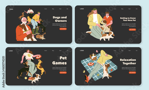 Happy Moments with Dogs and Owners Vector Illustration