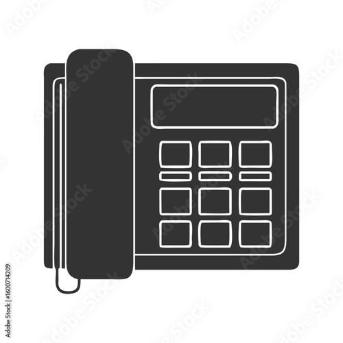 Mobile phone and calculator vector icons for business technology illustration vintage rotary dial landline telephone bold black silhouette vector icon illustration on white background minimalist flat 