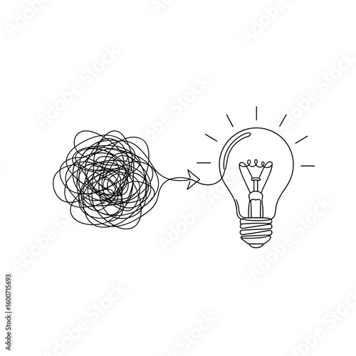 Illustration of complex idea transformation into a simple concept for innovation and success