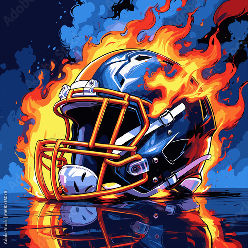 illustration of a flaming American football helmet for graphic design needs