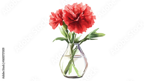 Vibrant Watercolor Carnation Flower in Vase - Stunning Botanical Illustration