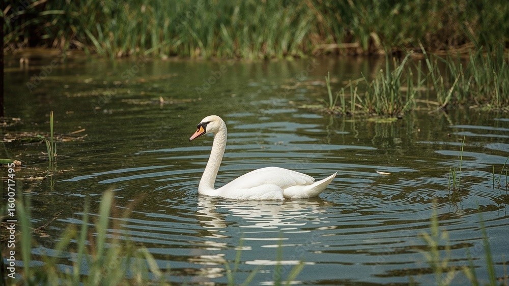 Mute swan peacefully floating Mute swan peacefully floating