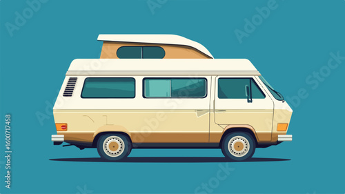 Retro Travel Van Simple Flat Vector Illustration