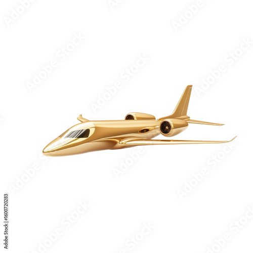 Luxurious golden private jet in flight against a clear sky