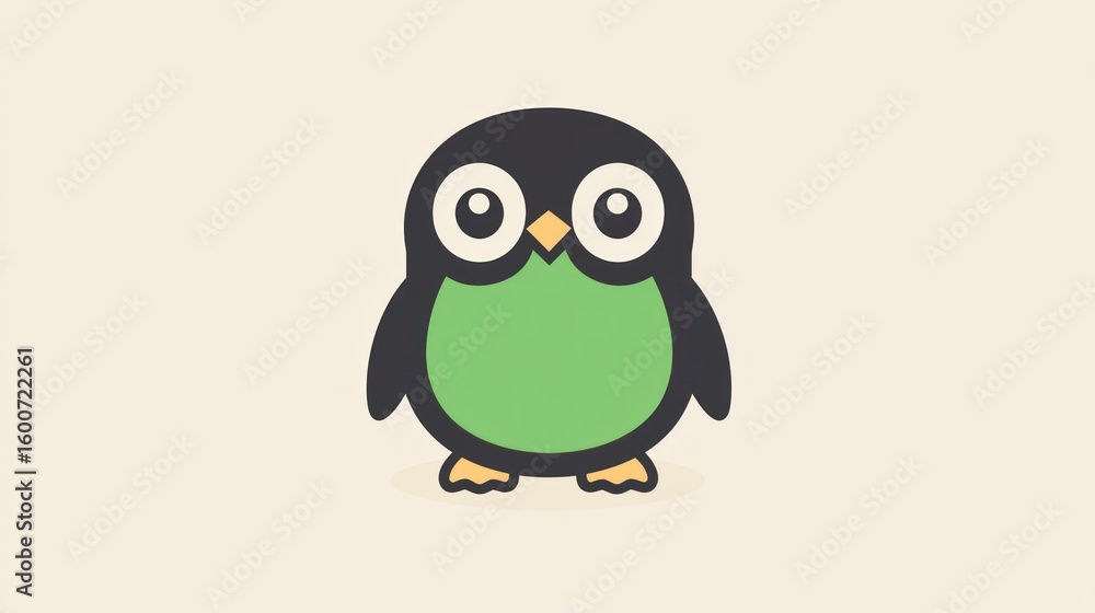 Naklejka premium Cute cartoon penguin illustration against plain background, ideal for children's books or digital media