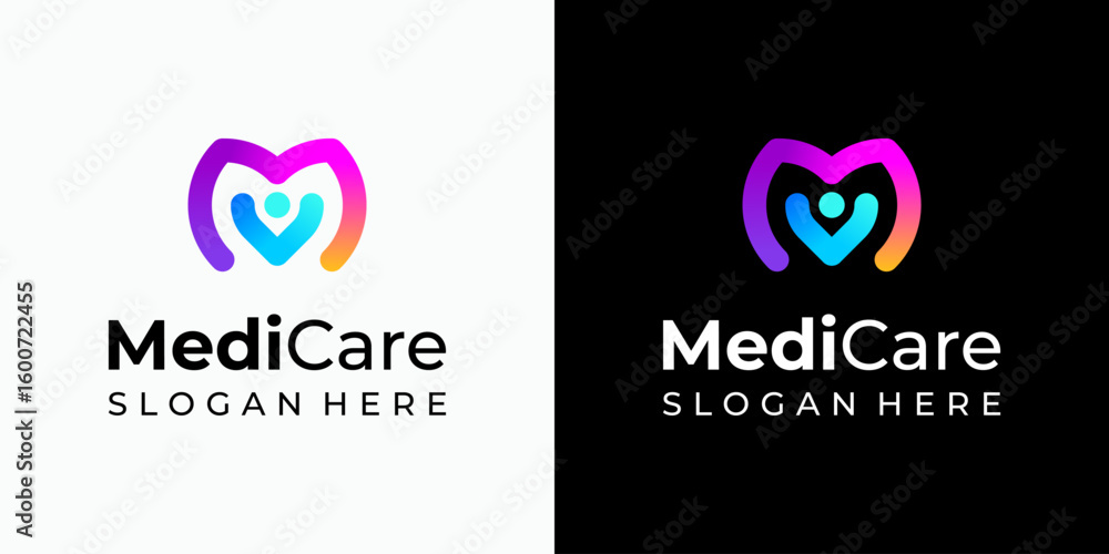 Obraz premium Happy person vector logo design with leaf shape silhouette in modern, simple, clean and abstract style. Icons for business, healthcare, coaching, and personal branding.