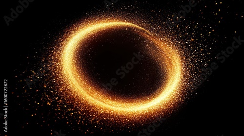 Luminous golden particles swirling in circular motion abstract background