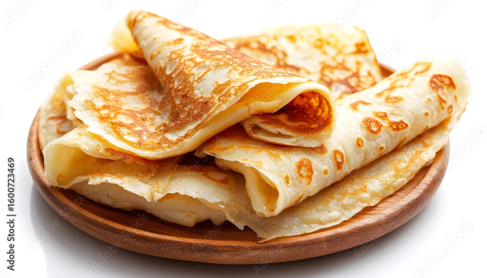 Steamed rice crepes known as Patre prepared for a delicious meal on a white background showcasing their delicate texture and golden-brown coloring Steamed rice crepes known as Patre prepared for a delicious meal on a white background showcasing their delicate texture and golden-brown coloring