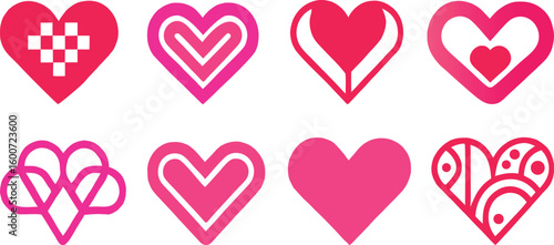 Collection of heart icons in pink shades, perfect for Valentine's Day