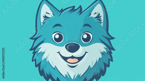 Cute cartoon wolf head graphic design, cheerful expression