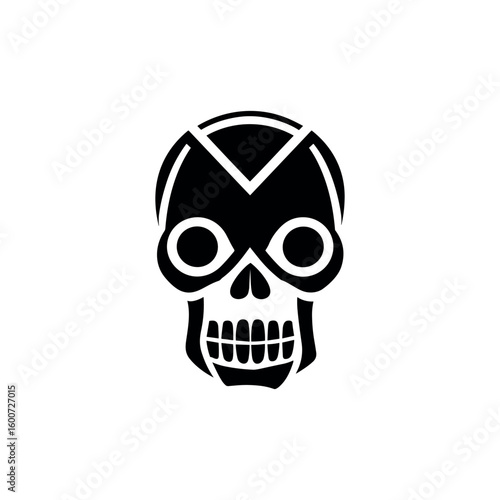 A scary human skull with crossbones or a cigarette, an iconic symbol of death and danger, often used for Halloween or pirate art