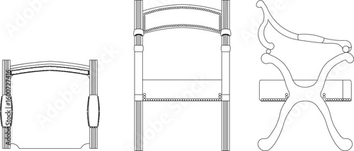 Vector sketch illustration silhouette of classic vintage ethnic traditional wooden chair furniture design with carvings