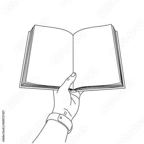A hand holds open a blank book ready for content creation and storytelling