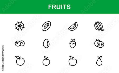 Fruits Line Icon Collection – Professional, simple, and unique vector pack showcasing healthy fruit concepts with clean and stylish design elements
