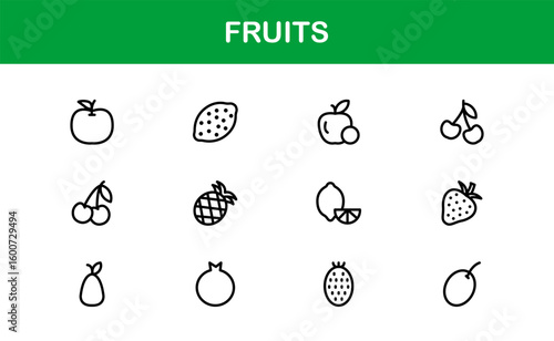 Fruits Line Icon Collection – Professional, simple, and unique vector pack showcasing healthy fruit concepts with clean and stylish design elements