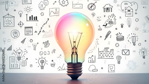 Drawing of a light bulb representing creative idea and innovation concept