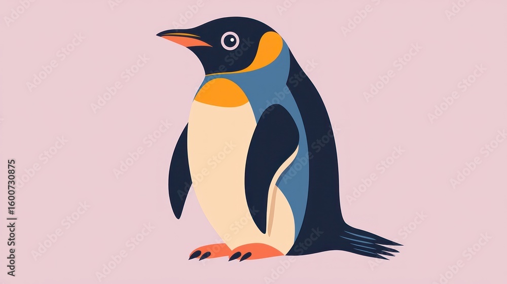 Fototapeta premium Cute cartoon penguin profile view on pastel background
