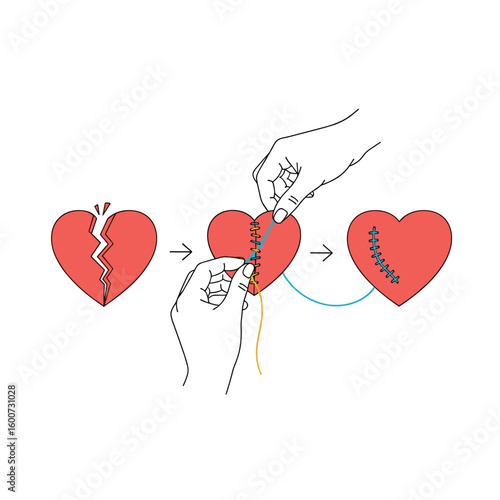 Mending a broken heart through careful stitching and repair