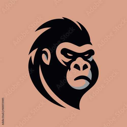Stylized black gorilla head logo with fierce expression on a soft peach background
