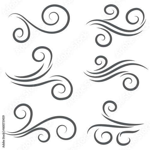 doodle wind gust isolated white background hand drawn vector illustration