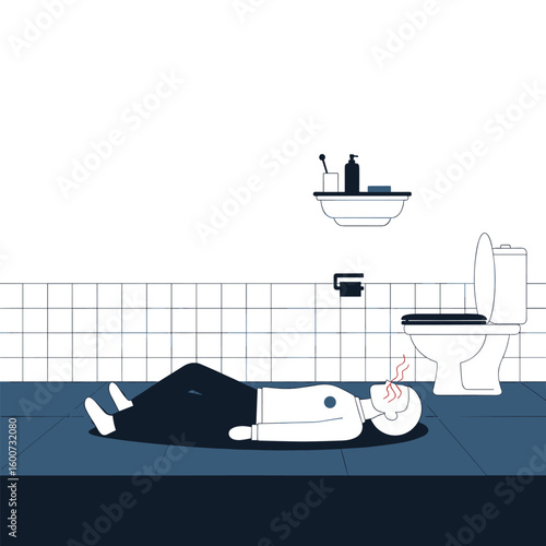 Man collapsed near toilet bathroom scene after medical emergency