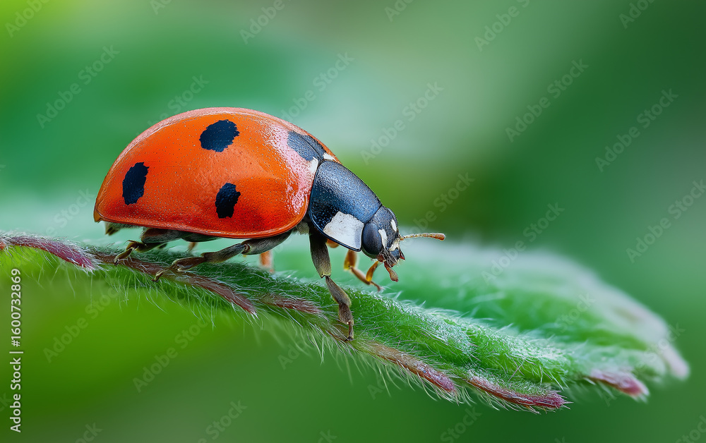 Obraz premium ladybug, ladybird, insect, bug, nature, beetle, macro, red, spring, summer, animal, leaf, grass, isolated, flower, beauty, black, close-up, color, garden, closeup, sky, white, spotted