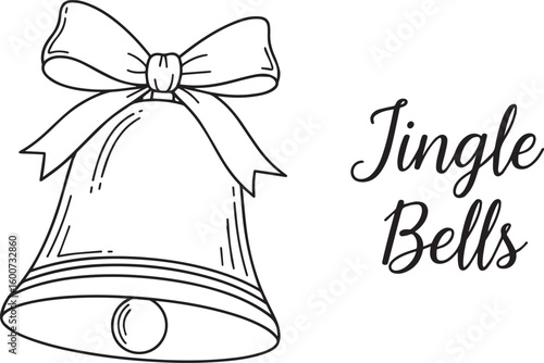 Festive bell with ribbon and script text jingle bells
