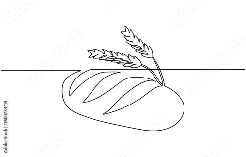 Vector illustration of bread isolated on white background for kids, Outline Spica plant for agriculture, cereal products, bakery. 