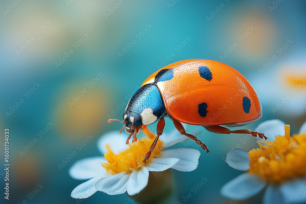 Obraz premium ladybug, insect, ladybird, bug, nature, beetle, macro, red, animal, spring, summer, leaf, grass, isolated, black, close-up, beauty, flower, garden, white, color, fly, closeup, spotted, wildlife