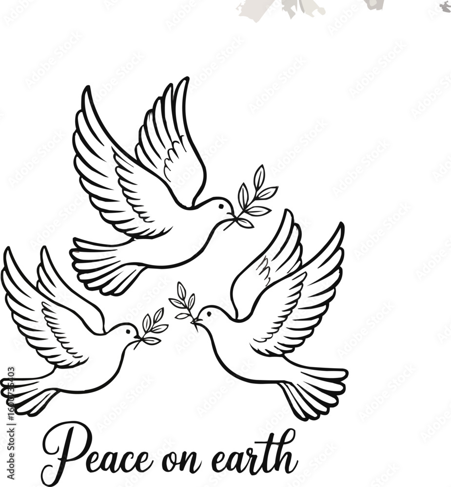 Obraz premium Peace on Earth Emblems White Dove Silhouettes with Olive Branch