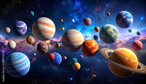 Colorful planets in space