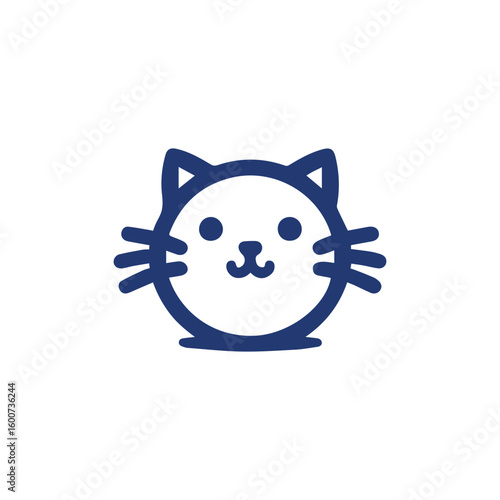 Simple and cute blue outline of a cat face with whiskers and ears on a white background