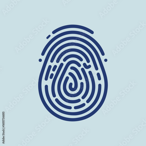 Close up of a stylized blue fingerprint graphic on a light blue background representing identity and security