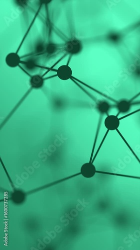 Abstract 3D network of connected dots and lines on a teal background. Futuristic tech concept, suitable for AI, data, or digital communication themes.