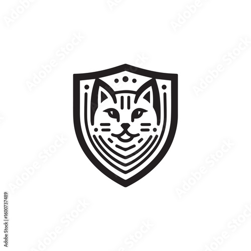 Stylized black and white shield emblem featuring a fierce cat face with geometric patterns and lines